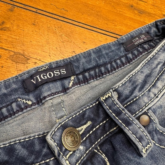 VIGOSS Women's Chelsea Slim Boot Jeans Medium Wash Embellished Pockets 7/8 - Picture 4 of 6